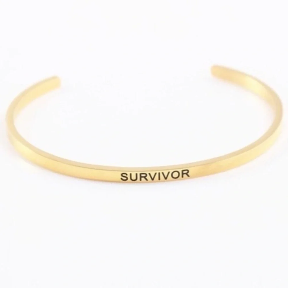 Womens Stainless Steel Gold Tone Survivor Bracelet Inspirational‎ Symbolic - Picture 7 of 7